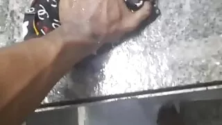 Boy Mstwrbates in the Bathroom During Washing Clothes