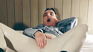 Show off and masturbation in white vinyl leggings