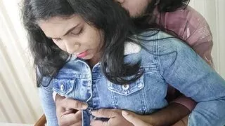 Skirt and shirt romance by Vaishnavy and Sharun Raj, Shirt open and bra show with boobs press fuck, Mallu couple hot fuck love