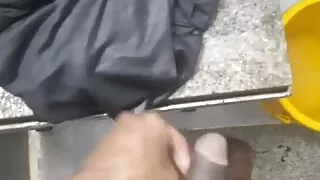 Man Masterbating in the Bathroom During Washing Clothes