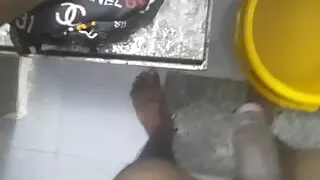 Hot boy masterbating in the bathroom during washing clothes