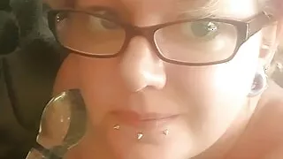 Kay Doubledips with Her Glass Dildo