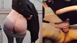 Risky flashing, Deep dildo fucking, Belly bulge