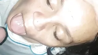 Milf stepmom gets fucked by mouth and gets cum in her mouth