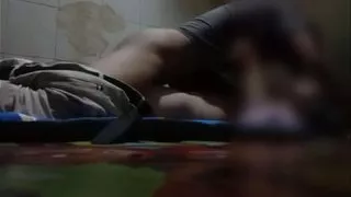 Hijab-wearing wife squeezes her husband very passionately