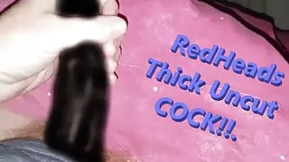 Watch this redhead guy's HUGE white cock slip between his wet palm till the cock Throbs with CUM