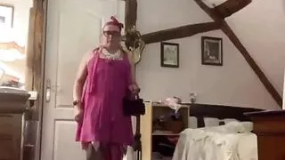 Dressed with a fuchsia evening dress for a night out