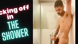 Jerking off and cumming in the shower