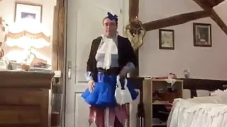 In an outfit with a blue petticoat for one evening