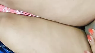 Horny housewife nail paint and fingering her pussy with nails