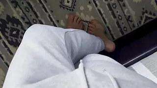 Innocently Walking Barefoot Around My Room in Gray Sweatpants