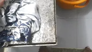 Hot boy masterbating in the bathroom during washing clothes