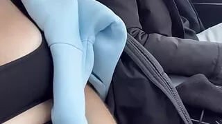 Big tits in the car