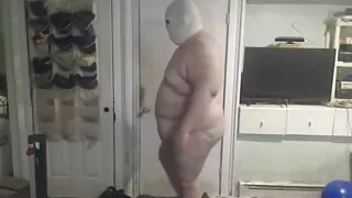 FatAssSmalldick a naked fat OBESE piggy does some bad squats for the camera