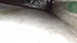 Village desi boy doing hand with land in bathroom