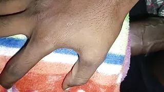 Big black cock a man handjob in night room