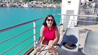 The StepMom flashing in a public place and remembers her vacation with her StepSon