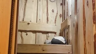 Muscular daddy in the sauna fucks you to orgasm