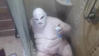 FatAssSmalldick a naked fat OBESE piggy uses whip cream in the shower