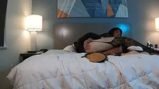 Brunette Crossdresser in Chastity Fucked by Femboy.