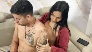 My Indian stepsister tries to relax me and ends up fucking me and milking me