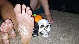 Showing off our sPooky feet toys for Halloween
