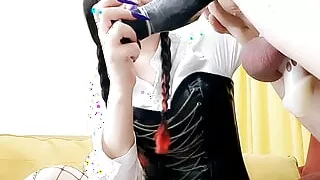 Big dildo enters slave's ass tightly