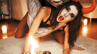 Lustful devil Passionately Fucks & Gets Halloween Facial