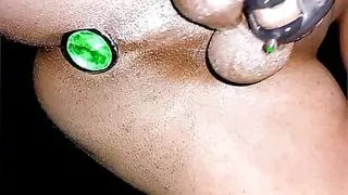 Caged tiny clitty sissy shemale pissing outdoor and walking while pissing