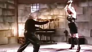 Old experienced grandpa ties up a hot blonde.