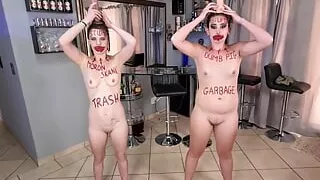 Two stupid whores doing stupid things, self humiliation, humiliating each other