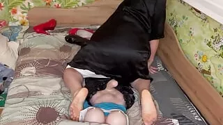 Tranny tease, feet and oil handjob till cum