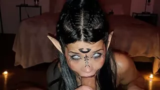Cute Elf gets a lot of Piss, Milk and Cum in her mouth! Special Halloween Deepthroat!