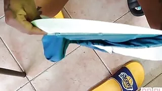 Handjob and Cumshot on the Big Tits of the Sex-addicted African Lover