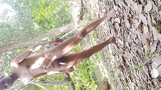 My hard dick cumshot on forest outside