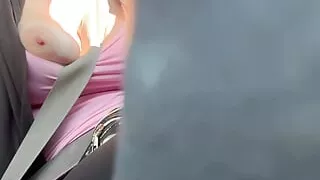 Artemisia Love Sexy Car Ride On Her Flashing Big Tits