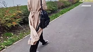 Almost Caught!? Sloppy Blowjob Outside for the First Time