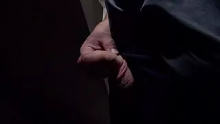 Straight guy walks around the work stairs with his cock out.