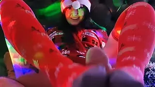 Footjob. Legs fetish and stockinged feet fetish.