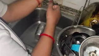 Bhabhi working for kitchen washing plate glas devar come to romance and pussy fuck