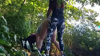 Great and hot pegging of a slave in the bushes near the railway. Strap-on in your ass