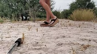 Cute Ladyboy In Minidress And Sandals Walks In Very Hot