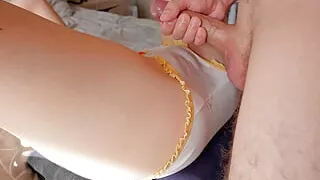 Friend's Husband Accidental Fuck Me During Rubbing My Panties and Pussy! Cum on Panty