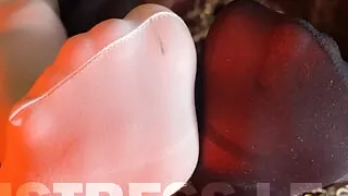 Goddess foot tease in black and white pantyhose