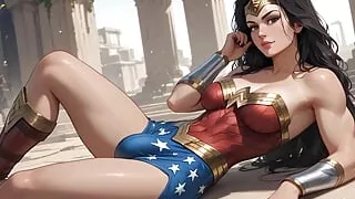 Futanari Wonder Woman Masturbating Selfsuck Cumshots
