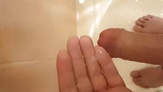 The guy ends up with cum using lube