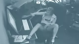 Horny solo office slut masturbates