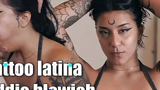 Bad tattoo latina skater chick sucks a big fat cock