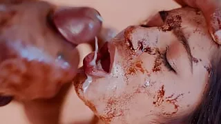 Hot desi indian couple chocolate sex cum shot in mouth kiss