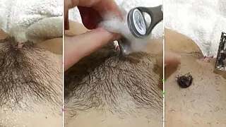 POV Girl shaves her POV close-up. Imagine that you are shaving your.  Girl shaves pubis